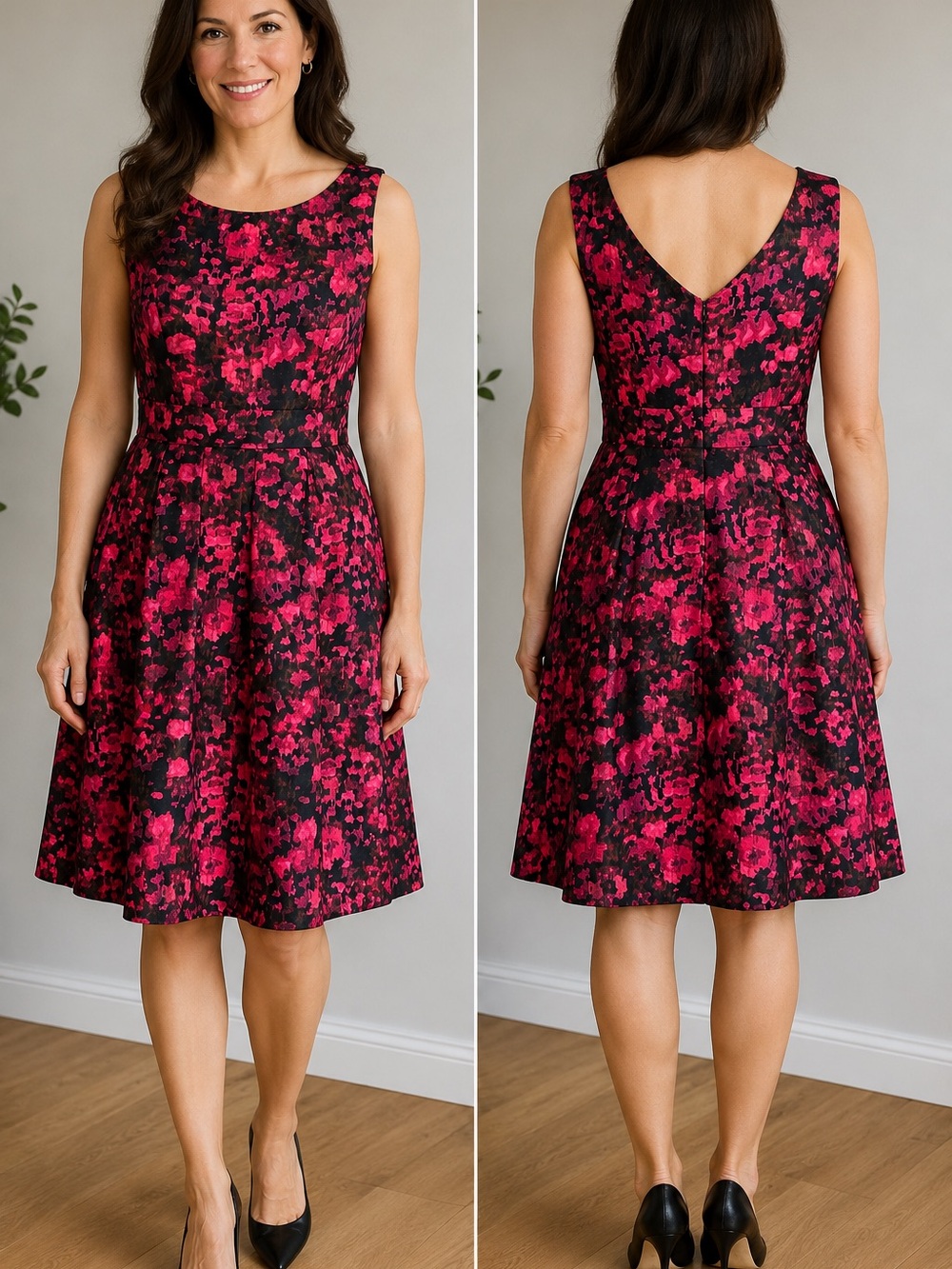 Jessica Howard Pink & Black Floral
Fit & Flare Dress Size 6